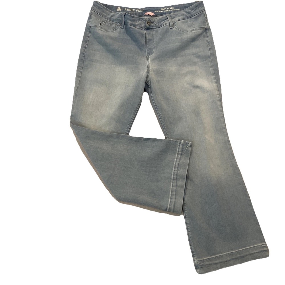 Laurie Felt Jeans Womens XLP Blue Silky Flare Vital Stretch Technology EUC Soft